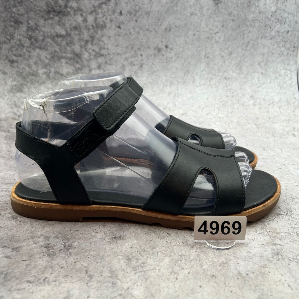 Sorel Ella III Ankle Strap Sandal Womens 7.5 Black Leather Flat NL5078-010
